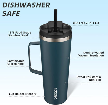 BJPKPK Insulated Tumbler with Handle, 18oz Insulated Tumblers with Lid and Straw, Stainless Steel Metal Water Bottles, Coffee Travel Mugs, Cups, Marshmallow