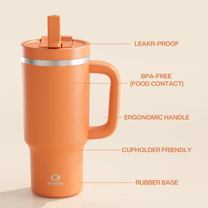 40 oz Tumbler with Handle and Straw: Stainless Steel Insulated Tumbler Keeps Cold for 24 Hours, Leakproof Travel Cup Fits in Cup Holder and BPA-Free, Cotton Candy