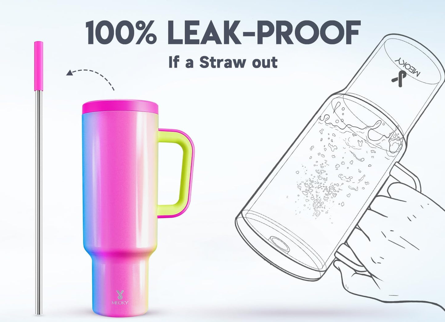 Meoky 40 oz Tumbler with Handle and Straw: Stainless Steel Insulated Tumbler with Lid and Straw - 100% Leak Proof Tumbler for Car Cup Holders - Travelers Commuters Workers, Donut