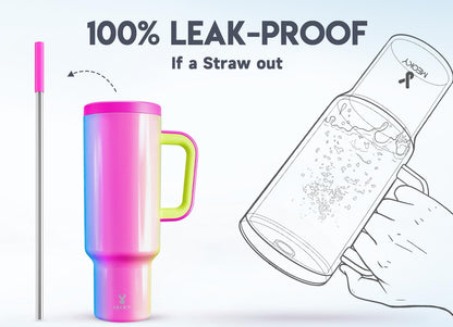 Meoky 40 oz Tumbler with Handle and Straw: Stainless Steel Insulated Tumbler with Lid and Straw - 100% Leak Proof Tumbler for Car Cup Holders - Travelers Commuters Workers, Donut