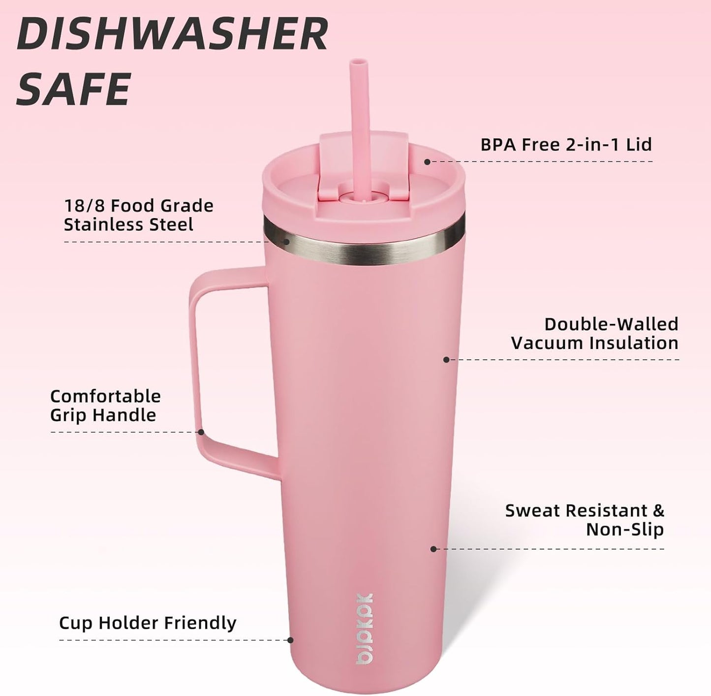 BJPKPK Insulated Tumbler with Handle, 18oz Insulated Tumblers with Lid and Straw, Stainless Steel Metal Water Bottles, Coffee Travel Mugs, Cups, Marshmallow