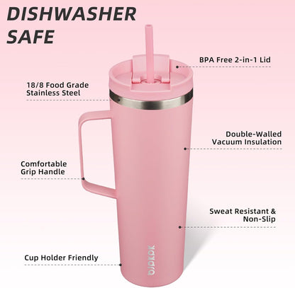 BJPKPK Insulated Tumbler with Handle, 18oz Insulated Tumblers with Lid and Straw, Stainless Steel Metal Water Bottles, Coffee Travel Mugs, Cups, Marshmallow