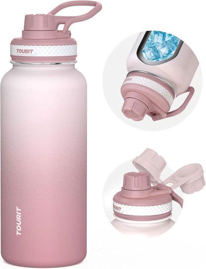 TOURIT 24 oz Insulated Water Bottle, Stainless Steel Water Bottles With Handle, Double-Wall Vacuum Sports Water Bottle, BPA Free Leakproof Water Bottle, Black