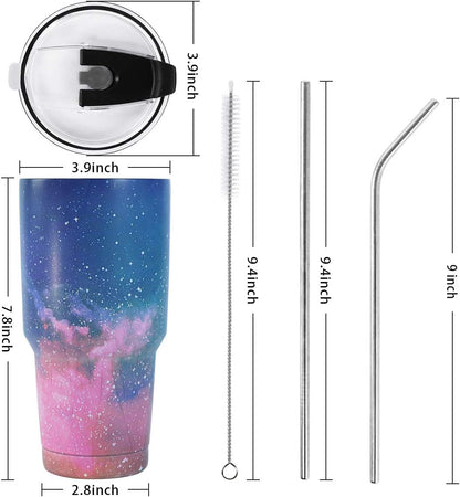 SYACOT 30oz Tumbler Double Wall Stainless Steel Vacuum Insulated Travel Mug with Splash-Proof Lid Metal Straw and Brush