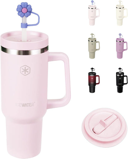 ICEWATER 40 oz Tumbler with 2 Lids (Flip & Standard Straw),100% Leak Proof Insulated Tumbler with Handle, Cup Holder Friendly, Stainless Steel Water Bottle, Gifts for Women & Men (Violet)