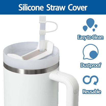 6PCS Silicone Straw Covers Cap Compatible with Stanley Cup 30&40oz Tumbler with Handle 10mm Straw Toppers，Straw Tips Lids Dust-Proof Reusable for Stanley Cup Accessories (White)