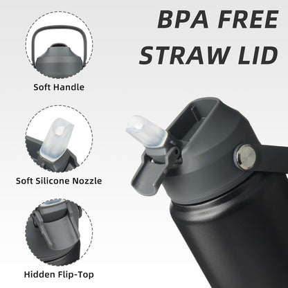 BJPKPK Insulated Water Bottle with Straw Lid, 18oz Thermo Water Bottles with Soft Nozzle, Flex Handle & Non-slip Boot, BPA Free Leak Proof Stainless Steel Metal Thermo, Tumblers, Cups,Sea Salt