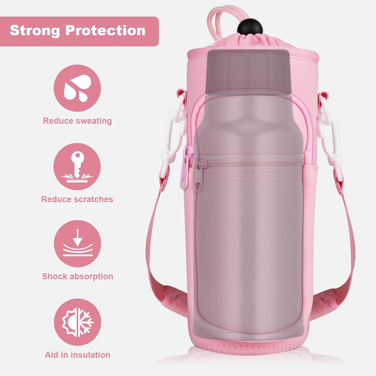 Water Bottle Holder with Strap, Water Bottle Carrier Bag with Phone Pocket, Shoulder Hand Strap Insulated Neoprene 32/40 oz Water Bottle Sleeve for Walking Hiking Camping Gym
