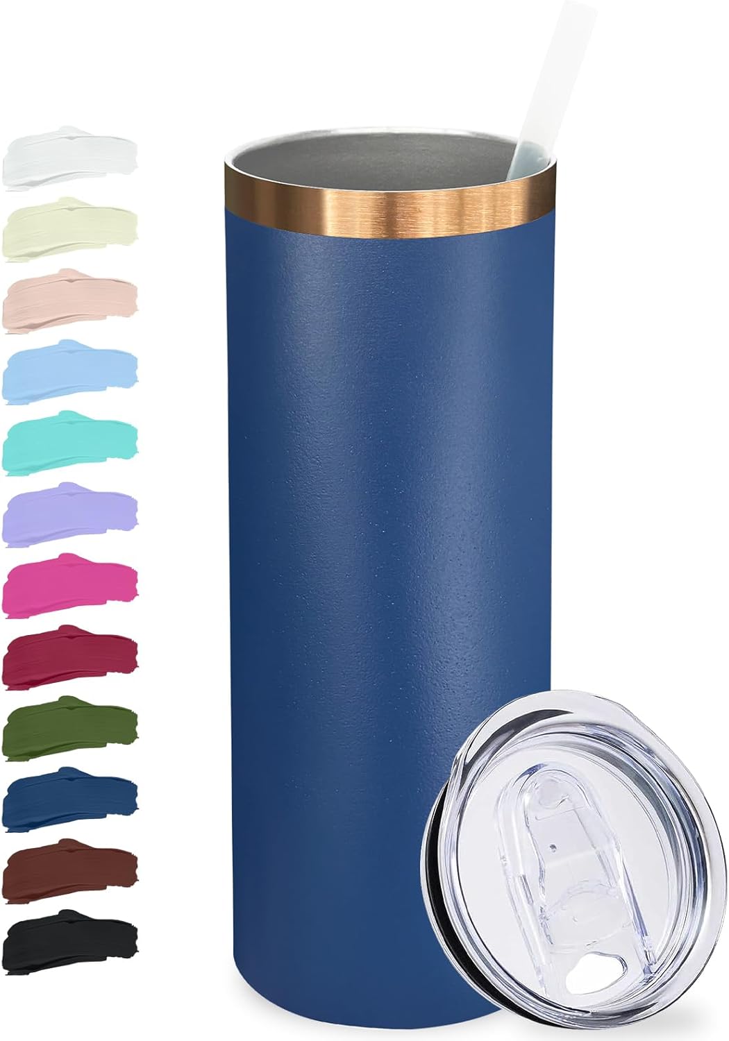 20 oz Skinny Tumblers Bulk, Stainless Steel Insulated Tumbler with Lids and Straws, Slim Double Wall Powder Coated Travel Coffee Mugs Reusable Cup for Hot Cold Drinks (Black,1 pack)