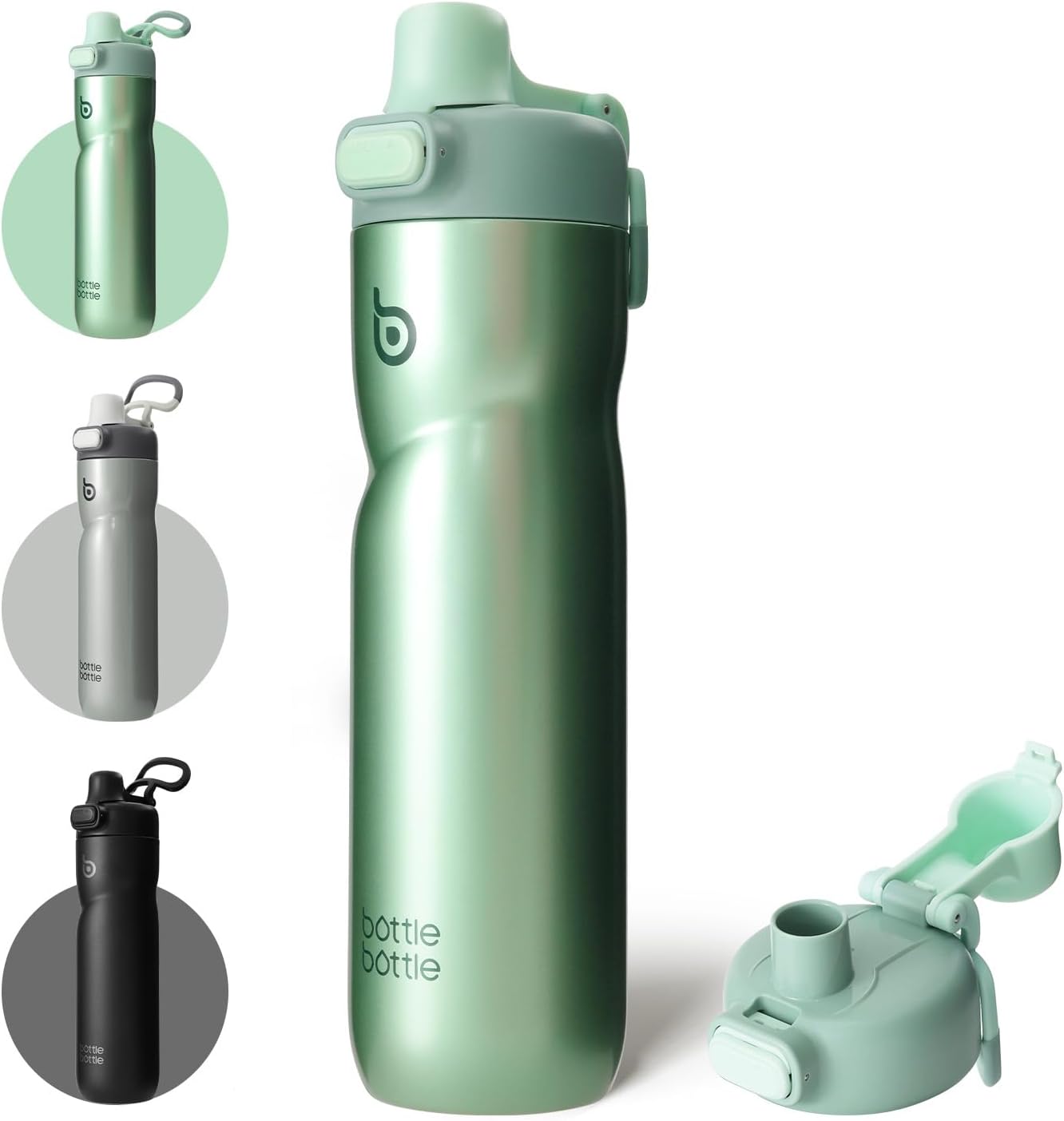 BOTTLE BOTTLE Insulated Water Bottle 24 oz with Handle and Flip Tops Lids Stainless Steel Water Bottle Push Button Lid Leak proof Portable for Running Travel Sports Hiking blue