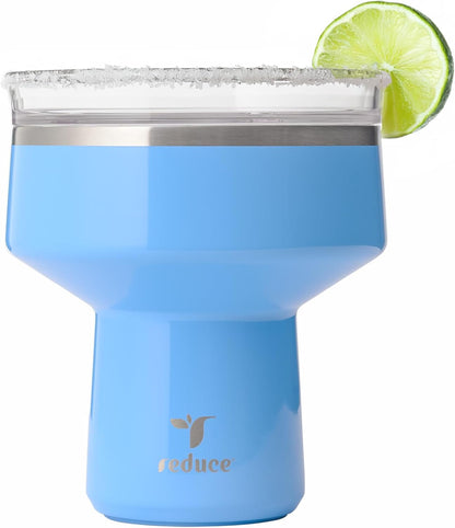 REDUCE Saltini 16 oz Cocktail Tumbler - Insulated Margarita Tumbler with Lid - Keeps Drinks Cold for 10 Hours - 360 Sippable Martini Glass Alternative - Shatterproof, Perfect for Parties - Cloud Blue