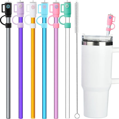 12 Pack Replacement Glitter Straws and Covers for 40 oz Stanley Adventure Travel Tumbler Cup, Reusable Glitter Straws with Cleaning Brush, Compatible with 40oz 30oz 20oz 14oz Stanley Water Jug, 12inch