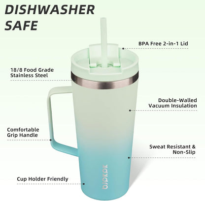 BJPKPK Insulated Tumbler with Handle, 18oz Insulated Tumblers with Lid and Straw, Stainless Steel Metal Water Bottles, Coffee Travel Mugs, Cups, Marshmallow