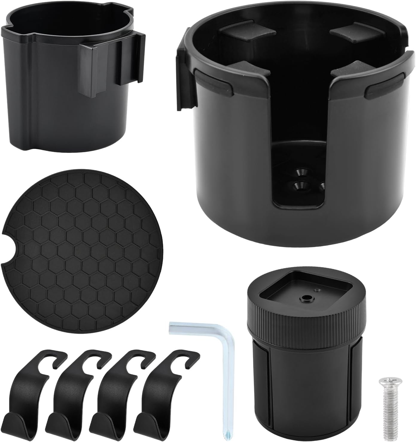 2-in-1 Car Cup Holder Expander, Adjustable Car Extender Adapter with Non-Slip Base - No Spill Cup Holder Extender with 4 Hooks for Yeti, Hydro Flask, Stanley Large Tumblers (10-48oz)