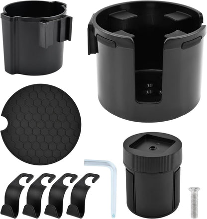 2-in-1 Car Cup Holder Expander, Adjustable Car Extender Adapter with Non-Slip Base - No Spill Cup Holder Extender with 4 Hooks for Yeti, Hydro Flask, Stanley Large Tumblers (10-48oz)