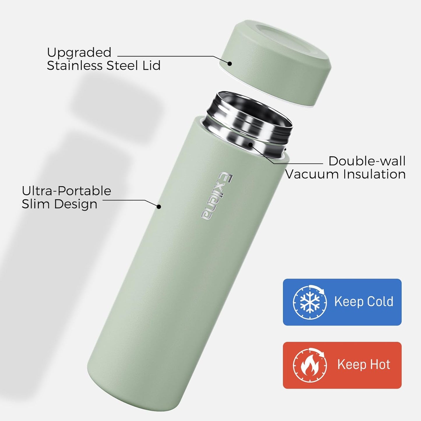 【Upgraded】Exllena Small Insulated Water Bottle 12 oz/350ml– Mini Insulated Water Bottle for Hot & Cold Drinks, Perfect Small Water Bottle for Travel, Purse...(Greyish Blue)
