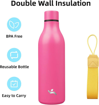 Konokyo Insulated Water Bottle with Strap,18 oz Double Wall Stainless Steel Vacuum Bottles Metal Water Flask,Macaron Green - Colors B