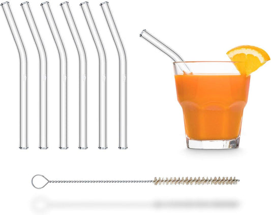 Halm Glass Straws - 6 Long 12 inch Bent Stanley Cup Replacement Drinking Straws + Plastic-Free Cleaning Brush - Perfect for Bottles & Quencher - Made in Germany - Dishwasher Safe - Eco-Friendly