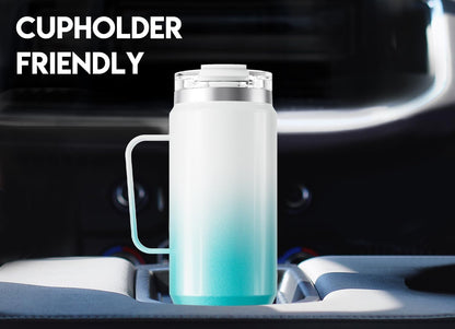 Meoky 32oz Tumbler with Handle, Stainless Steel Travel Mug with 2-in-1 Straw and Sip Lid, Vacuum Insulated Coffee Mug, 100% Leak Proof, Keeps Cold for 24 Hours or Hot for 8 Hours (Sky)