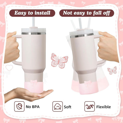 2PCS Bow Silicone Boot for Stanley Quencher Tumbler 30oz 40oz & IceFlow 20oz 30oz& Hydro Flask Water Bottle 12-24 oz Protective Bottom Sleeve Cover for Stanley Cup Accessories& Owala 24oz