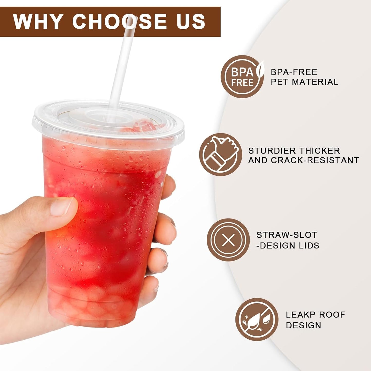 Lamosi 100 Pack 20 oz Clear Plastic Cups with Lids and Straws, Disposable Iced Coffee Cups with Lids for To-Go Cold Drinks, Smoothies and Slushie