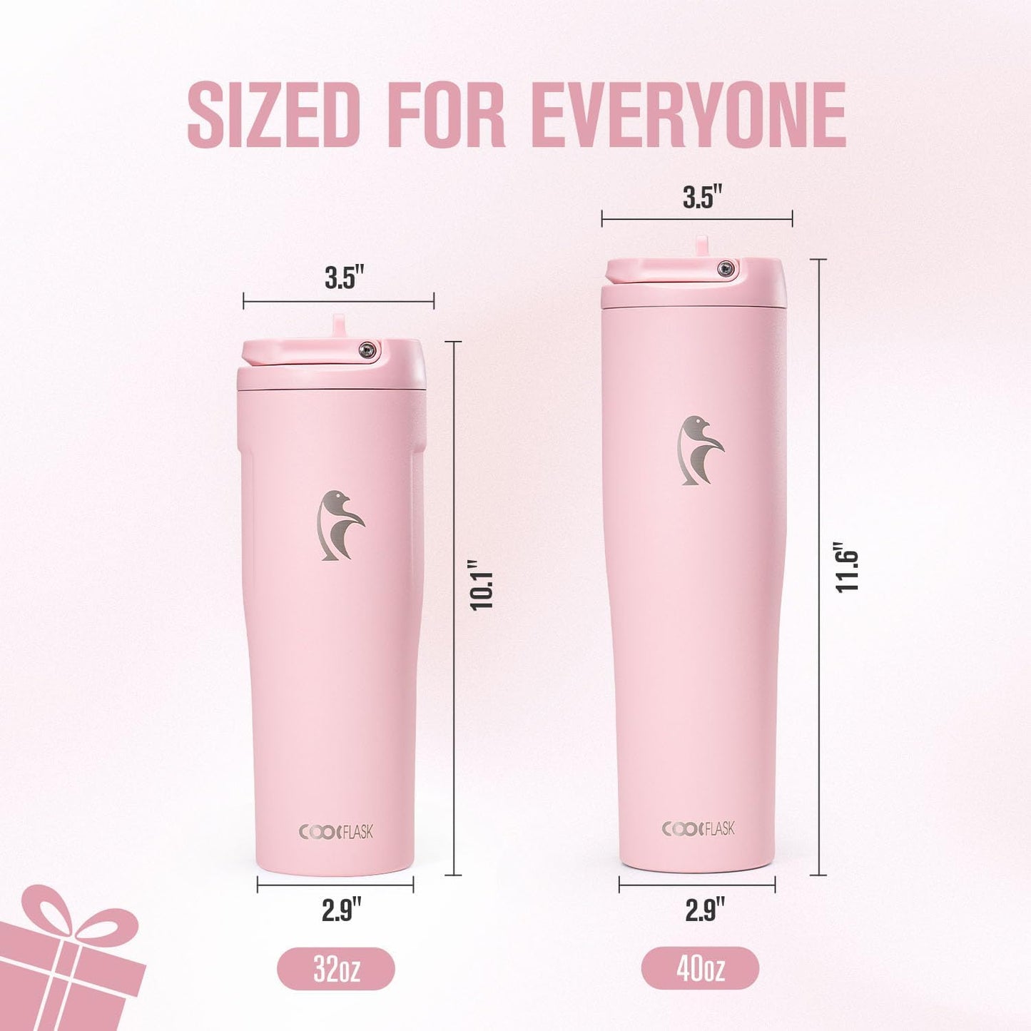 Coolflask Water Bottle 40 oz Fits Car Cup Holder, Slim Tumbler Stainless Steel with Straw & Handle, Vacuum Flask Leakproof Wide Mouth for Travel Sports Gym, Black