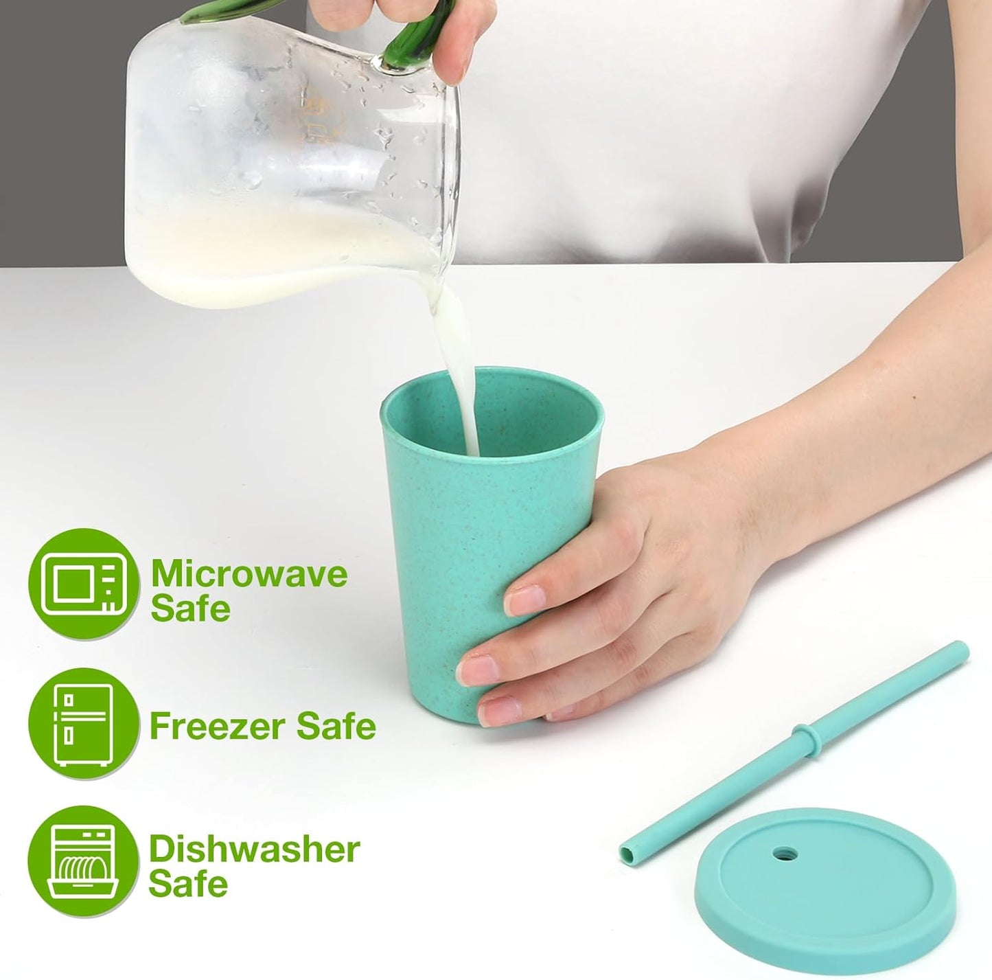 Mfacoy 4 Pack Wheat Straw Cups with Lid and Straws, 10 oz Unbreakable Kids Cup, Reusable Drinking Cups, Small Water Cup, Colourful Tumbler Cups for Kitchen, BPA Free, Dishwasher & Microwave Safe