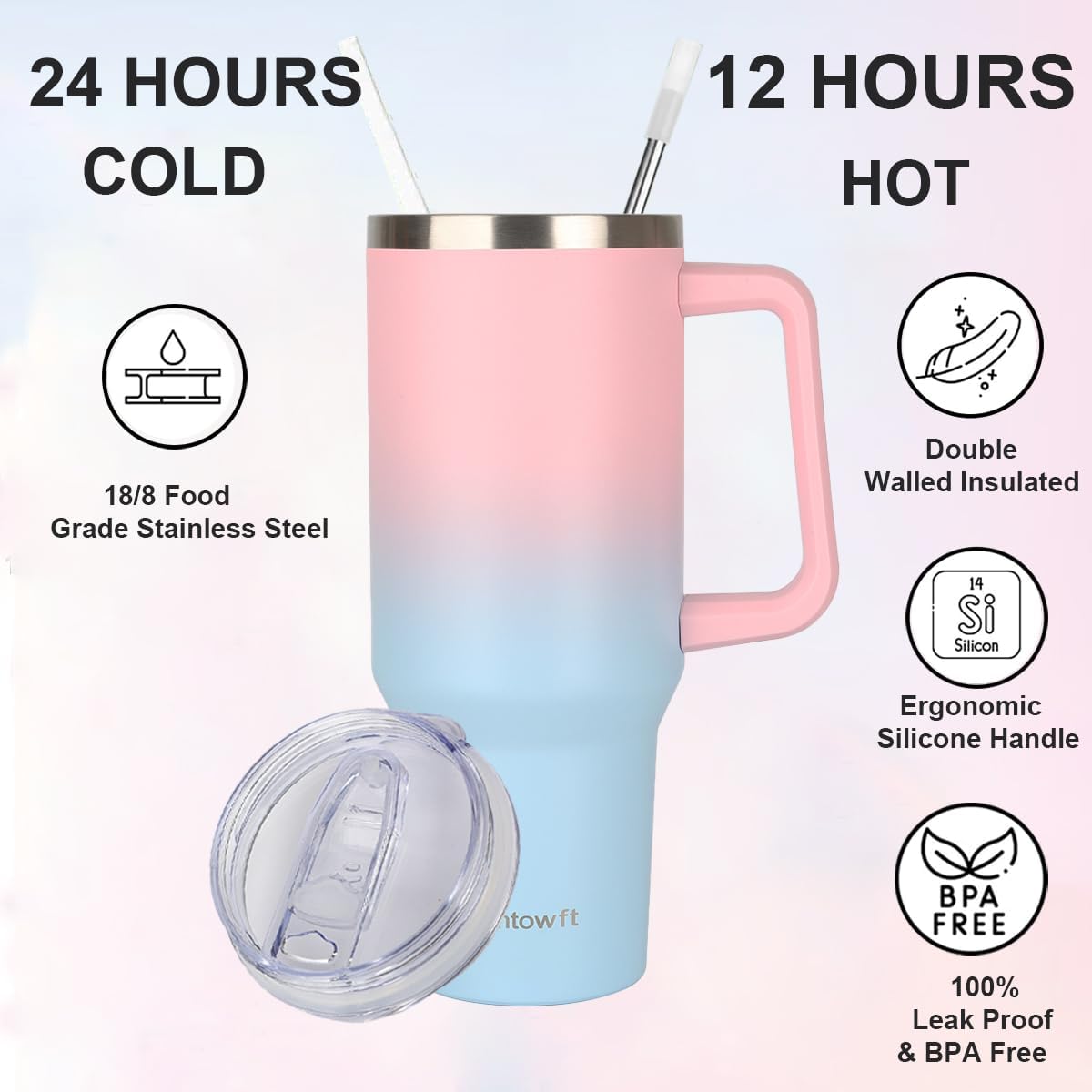 40oz Stainless Steel Double Vacuum Tumbler with Handle, Straw Lid, Carrier Bag, Purse Pouch Phone Pocket, Gym Water Bottle Travel Mug and Sleeve Holder for Men Women (Black)
