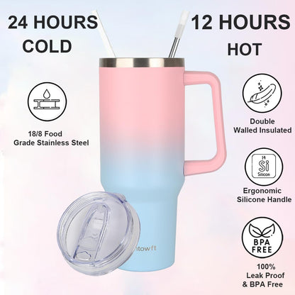 40oz Stainless Steel Double Vacuum Tumbler with Handle, Straw Lid, Carrier Bag, Purse Pouch Phone Pocket, Gym Water Bottle Travel Mug and Sleeve Holder for Men Women (Black)
