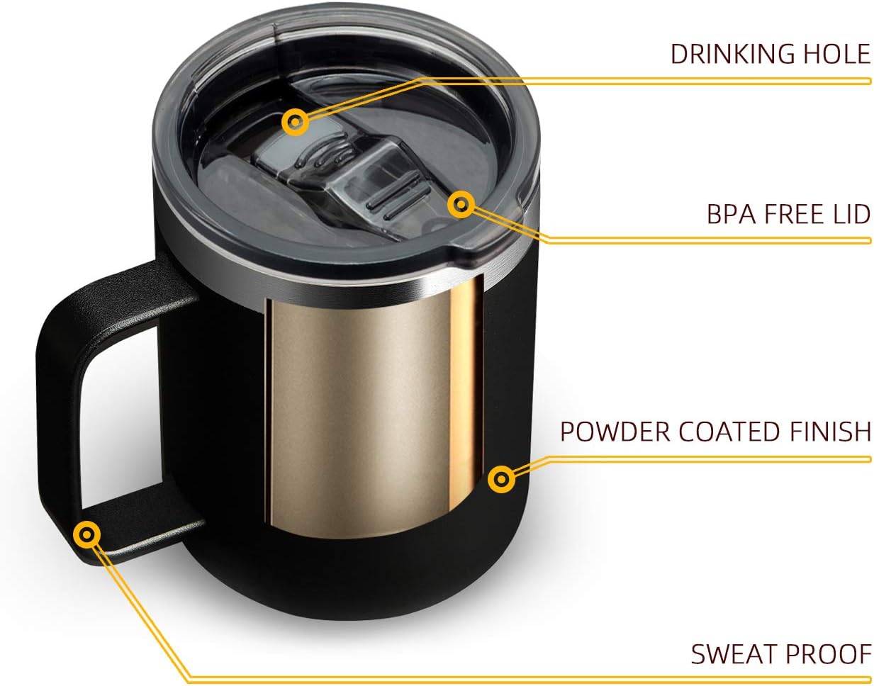 12oz Insulated Coffee Mug Cup with Handle, Stainless Steel Travel Coffee Mug with Flip Lid, Double Wall Vacuum Coffee Tumbler, Navy