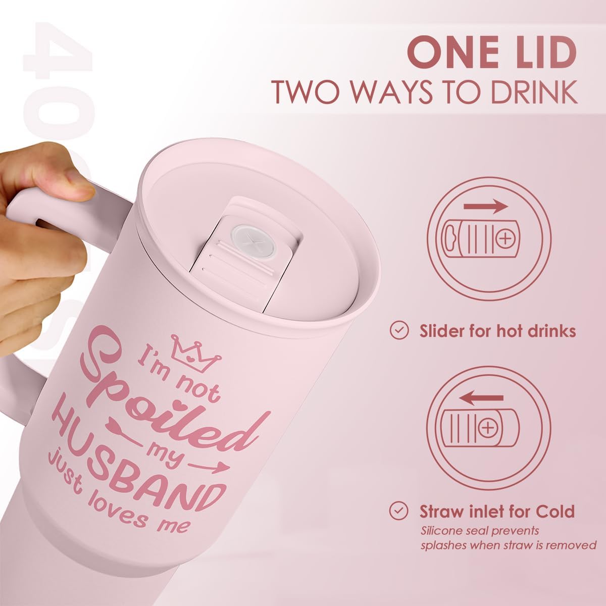 Floral Tumbler with Handle 40oz, Stainless Steel Insulated Tumblers Coffee Travel Mug Cup with Straw, Flower Coffee Cup Gifts for Women Girls, Gift for Her on Christmas Birthday Mothers Day