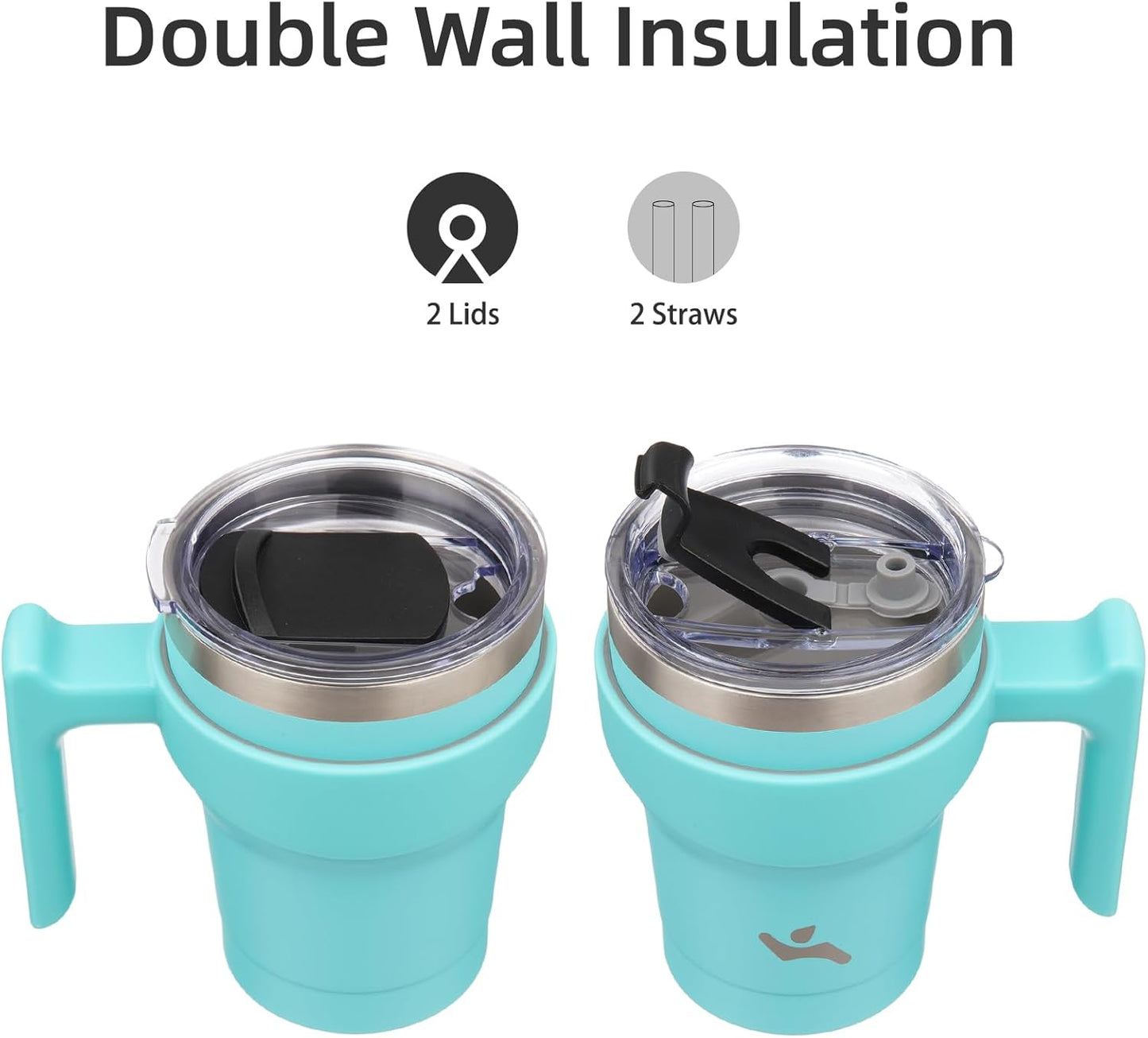 Konokyo 20 oz Tumbler with Handle and 2 Straw 2 Lid, Insulated Water Bottle Stainless Steel Vacuum Cup Reusable Travel Mug,Black