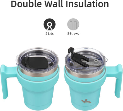 Konokyo 20 oz Tumbler with Handle and 2 Straw 2 Lid, Insulated Water Bottle Stainless Steel Vacuum Cup Reusable Travel Mug,Black