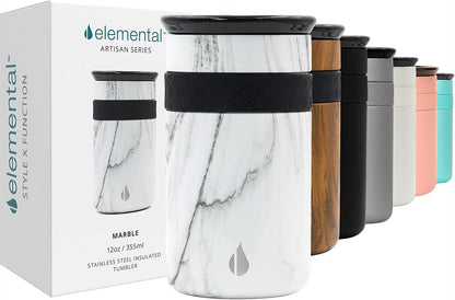 Elemental Artisan Insulated Tumbler, Triple Wall Coffee Travel Mug, Reusable Stainless Steel Coffee Tumbler with Ceramic Lid, Thermal Coffee Cups for Hot (6 Hrs) & Cold (18 Hrs), 16oz - Forest Green