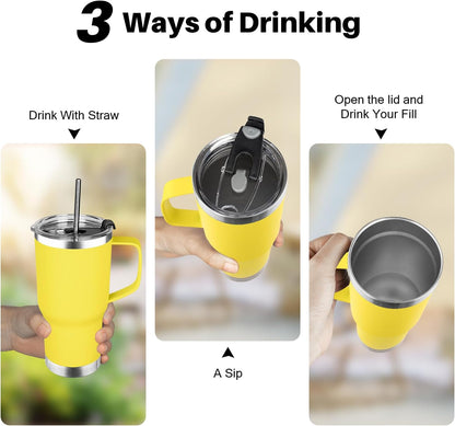 20 oz Tumbler with Handle, Stainless Steel Insulated Tumbler with Lid and Straw, Double Wall Vacuum Coffee Mug Tumbler, Insulated Coffee Thermal Cup for Cold and Hot (Light Purple)