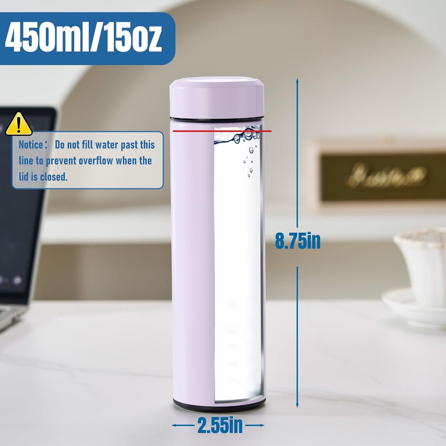 PARACITY Insulated Water Bottle,15 oz Stainless Steel Thermo, Double Wall Vacuum Water Bottle, Metal Water Bottle Keeps Hot for 12 Hrs, Cold for 24 Hrs, for Coffee, Drinks