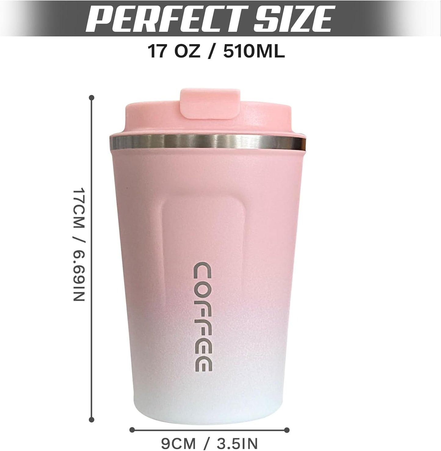 SPLMIFA Travel Coffee Mug Leak-Proof, Reusable Coffee Cups with Lids, Stainless Steel Vacuum Insulated Coffee Tumblers, Thermal Insulation Cup for Men and Women Hot & Cold Drinks(2nd-Green Pink, 12OZ)