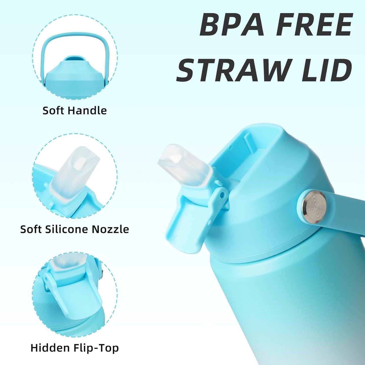 BJPKPK Insulated Water Bottle with Straw Lid, 18oz Thermo Water Bottles with Soft Nozzle, Flex Handle & Non-slip Boot, BPA Free Leak Proof Stainless Steel Metal Thermo, Tumblers, Cups,Sea Salt