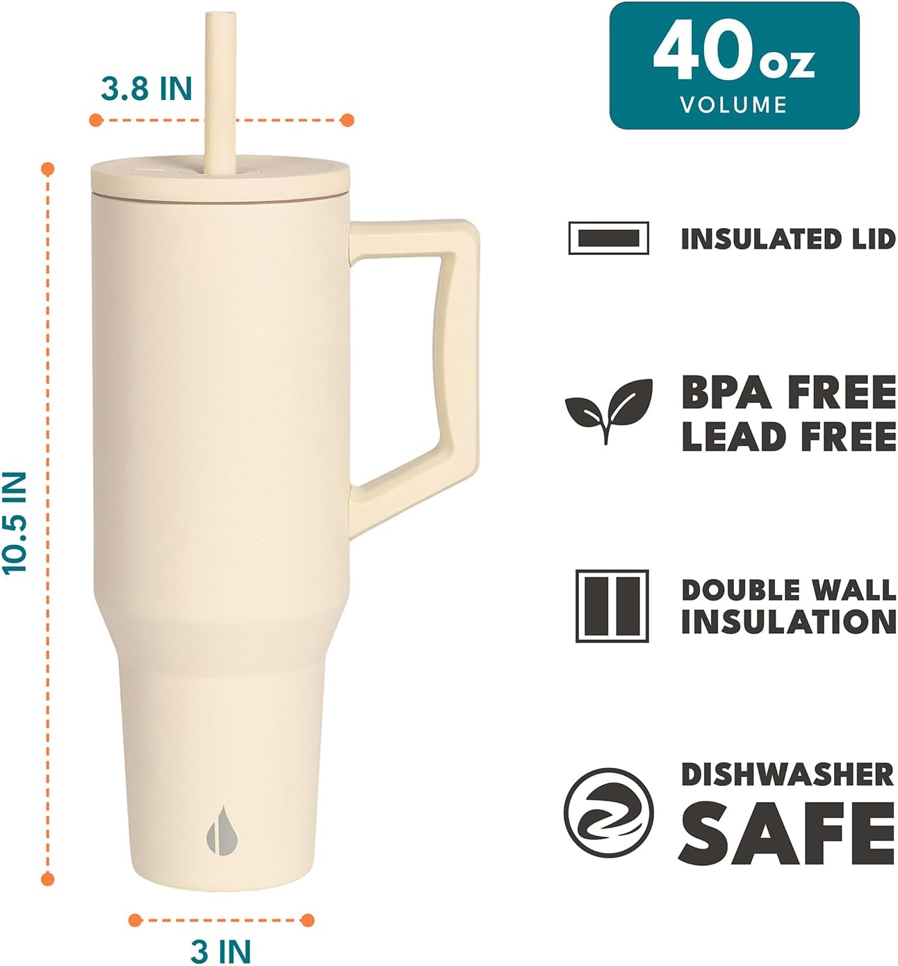 Elemental 32 oz 100% Leak Proof Tumbler with Handle & Straw - Stainless Steel Double Wall Insulated Tumbler for Hot and Cold Beverages - Travel Coffee Mug with Sip & Straw Lid - White - Colors B