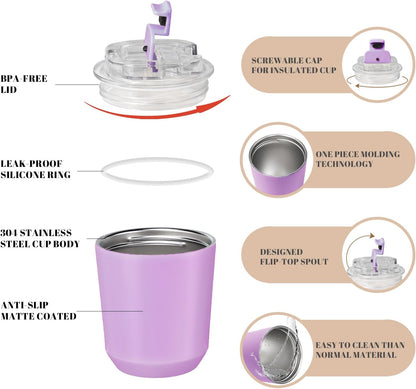 Puraville Insulated Tumblers with Lid, 14 oz Travel Coffee Mug Stainless Steel Vacuum Cup, Leak Proof Reusable Double Walled Coffee Tumbler for Iced and Hot Drinks, Cream