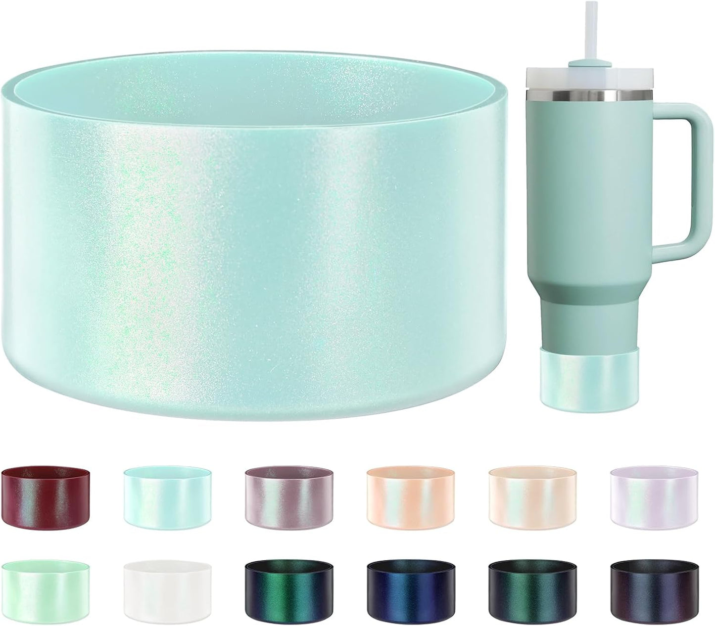 Glossy Gradient Silicone Boot, Compatible with Stanley H2.0 20-40oz & IceFlow 20-30oz, Chameleon Metallic Shimmer Cup Sleeve Protector for Hydroflask and Bottle Bottom with 2.8-3in
