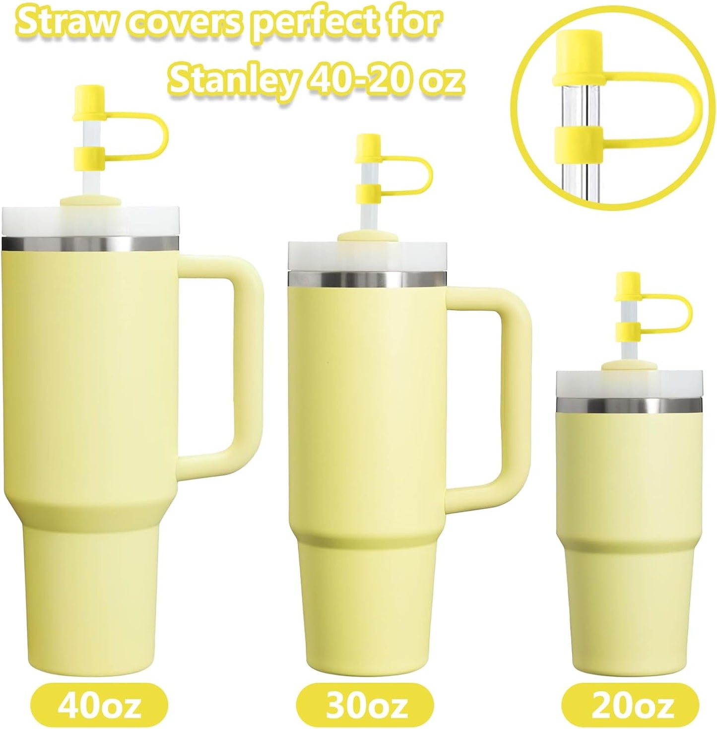 6PCS Silicone Straw Covers Cap Compatible with Stanley Cup 30-40 oz Tumbler with Handle 10mm Straw Toppers，Dust-Proof Reusable Straw Cover for Stanley Cup Accessories (Black)