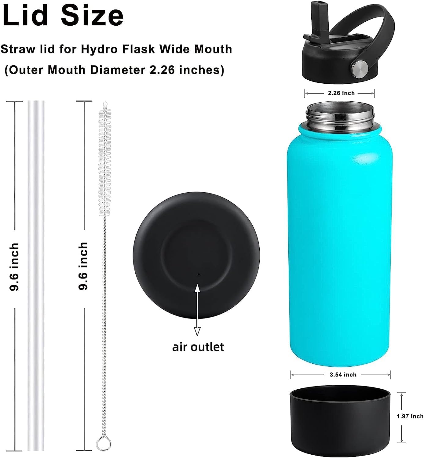 RRegeny Straw Lid for Hydro Flask Wide Mouth 32 40 oz, Lids with Flexible Handle compatible with HydroFlask, Replacement Sports Flex Cap Wide Mouth Top