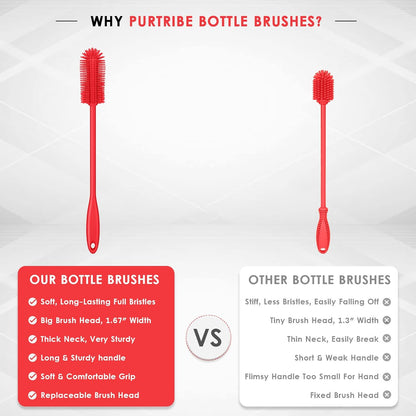 Silicone Bottle Brush, Water Bottle Cleaner Brush with Long Handle, Perfect for Cleaning Narrow Neck Containers, Vacuum Sports Bottle, Tumblers, Flask, Glassware (1 Pack, Charcoal)