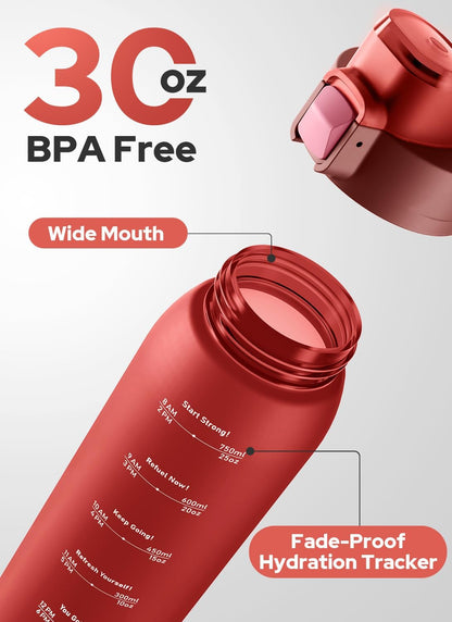 Opard Zip 32oz Plastic Water Bottle Dishwasher Safe, Leakproof Flip-Top Lid, BPA Free Tritan, Wide Mouth Reusable Sports Water Bottle for Gym Hiking Commuting Outdoor Travel and School