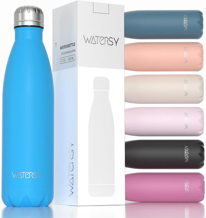 WATERSY Stainless Steel water bottles,17oz/500ml Insulated Water Bottles,Deep Blue metal water bottle Keeps Drink Cold and Hot,BPA Free kids water bottles for School,Gym,Travel,Sports
