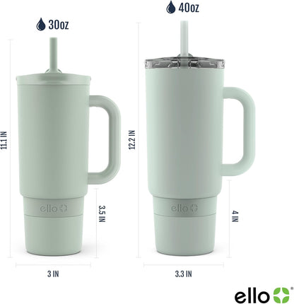Ello Port 40oz Tumbler with Carry Loop & Integrated Handle, Vacuum Insulated Stainless Steel Reusable Water Bottle, Travel Mug with Leak Proof Lid & Straw, Perfect for Iced Coffee & Tea, White