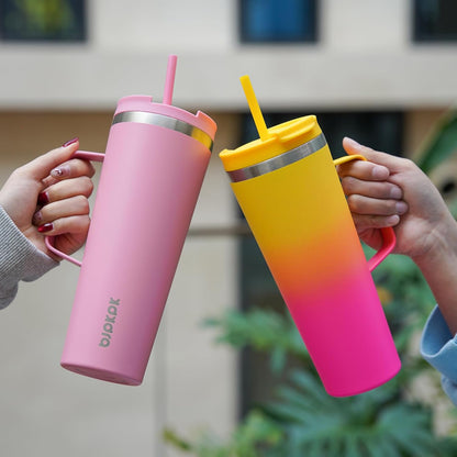 BJPKPK Insulated Tumbler with Handle, 18oz Insulated Tumblers with Lid and Straw, Stainless Steel Metal Water Bottles, Coffee Travel Mugs, Cups, Marshmallow