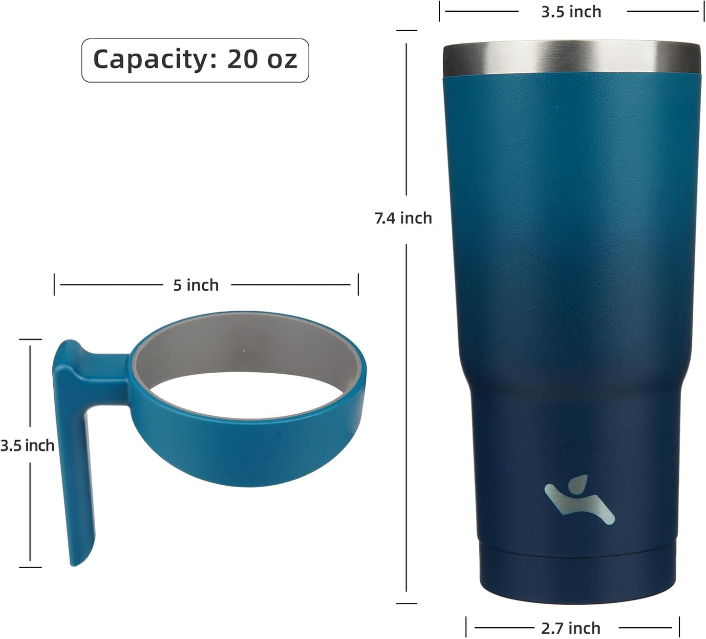 Konokyo 20 oz Tumbler with Handle and 2 Straw 2 Lid, Insulated Water Bottle Stainless Steel Vacuum Cup Reusable Travel Mug,Black