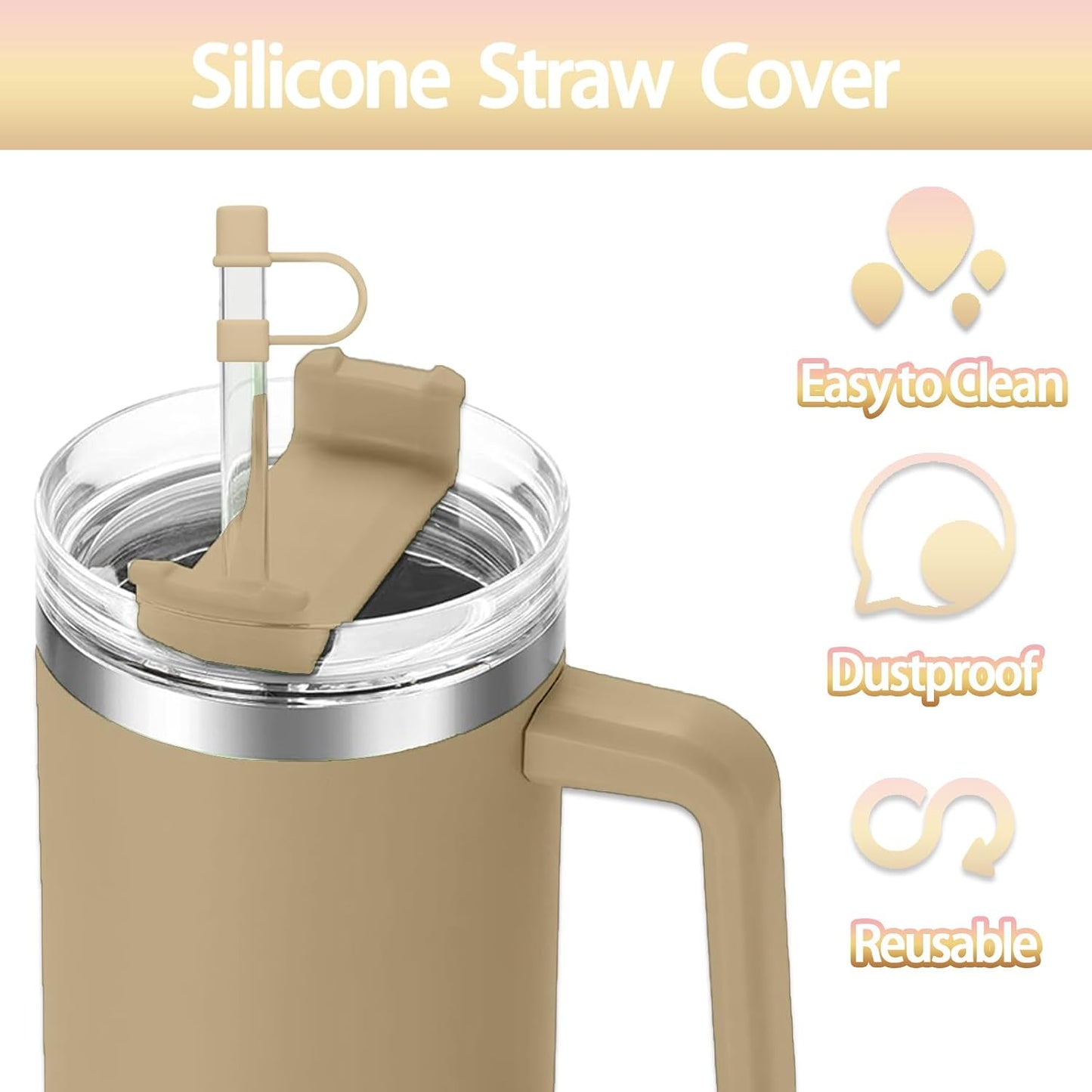 6PCS Silicone Straw Covers Cap Compatible with Stanley Cup 30-40 oz Tumbler with Handle 10mm Straw Toppers，Dust-Proof Reusable Straw Cover for Stanley Cup Accessories (Black)